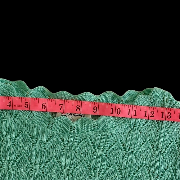 Women's Cotton  Mint Green Blouse Knit Vintage Top, , Openwork, Size L - Picture 10 of 10